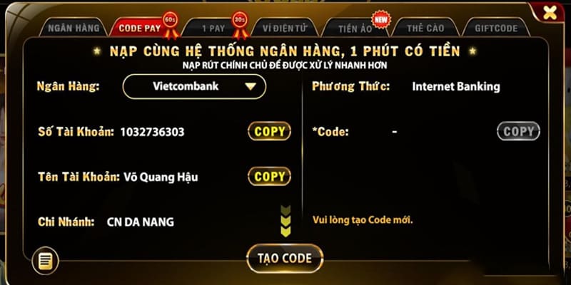 nap tien go88 thong qua code pay